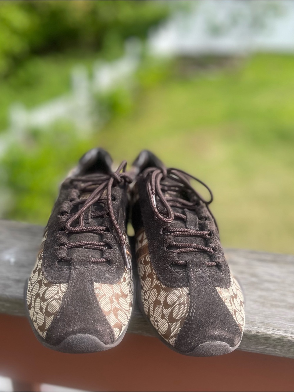 Coach Brown Signature Monogram Lace-Up Sneakers - Picture 3 of 4